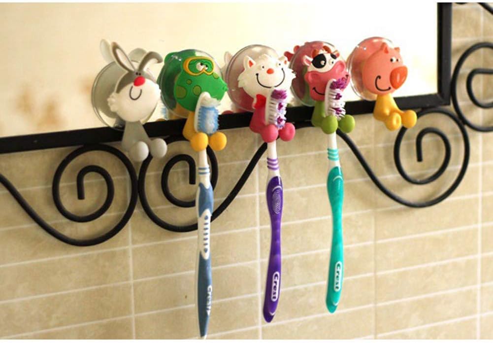 5PCS Cute Cartoon Animal Toothbrush Holders Wall-Mounted Set for Kids