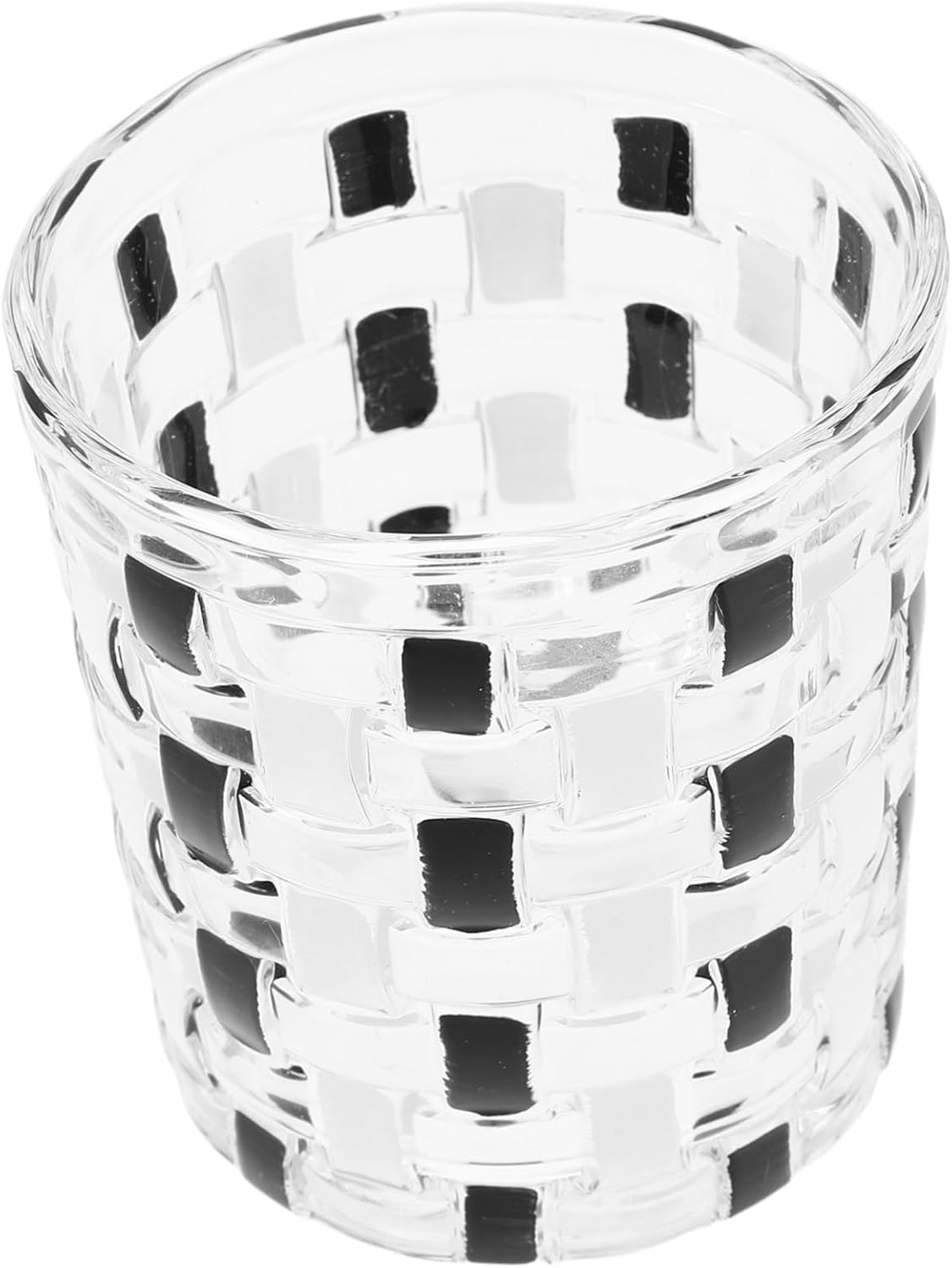 Zerodeko Stylish Glass Toothbrush Cup - Black White Checkerboard Pattern
