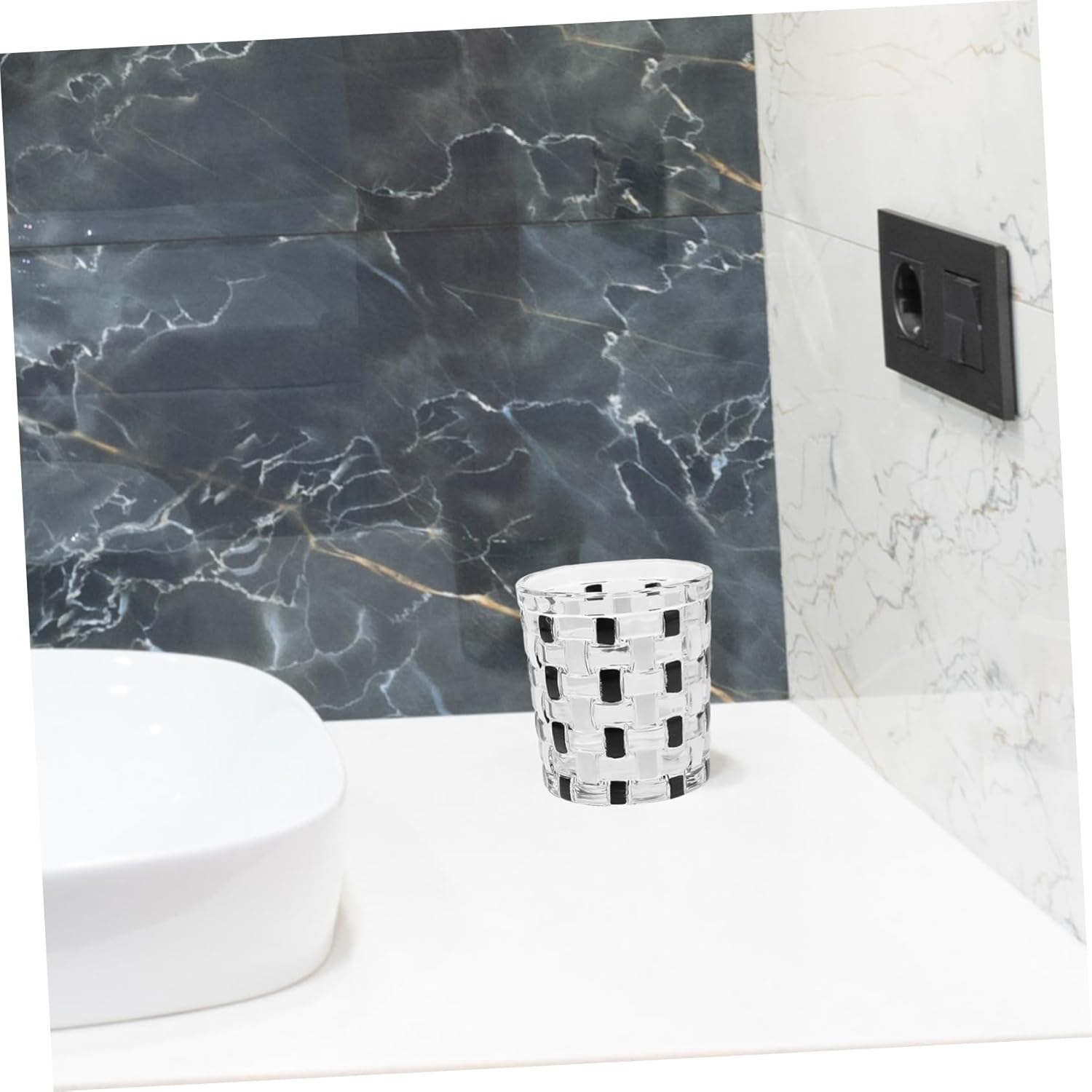 Elegant Glass Toothbrush Holder with Checkered Design