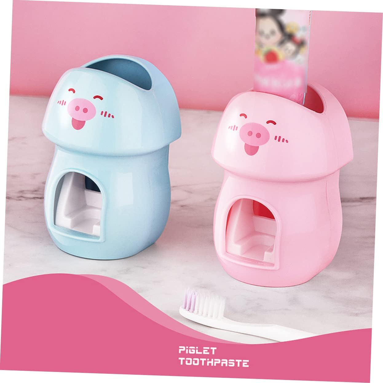 LIFKOME Pink Wall Mounted Toothbrush Holder with Automatic Toothpaste Squeezer