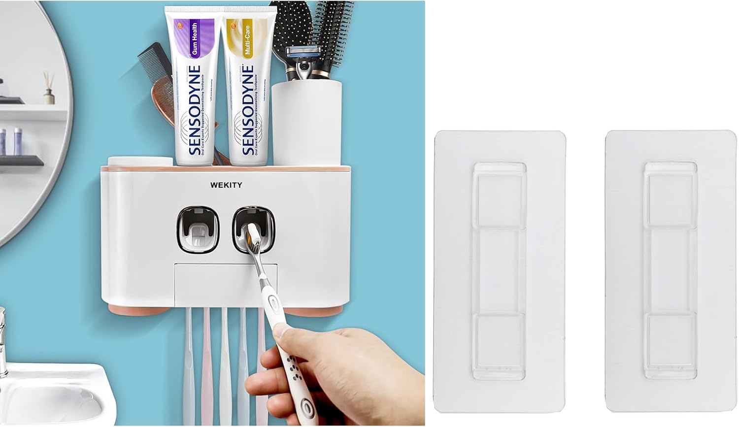 Wekity Multi-Functional Toothbrush Holder with 5 Slots and 4 Cups