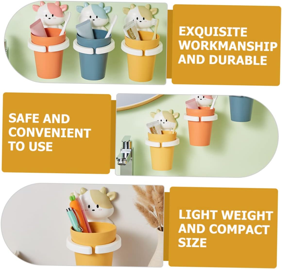 Cartoon Cow Toothbrush Cup Holder with PP Material for Easy Gargling