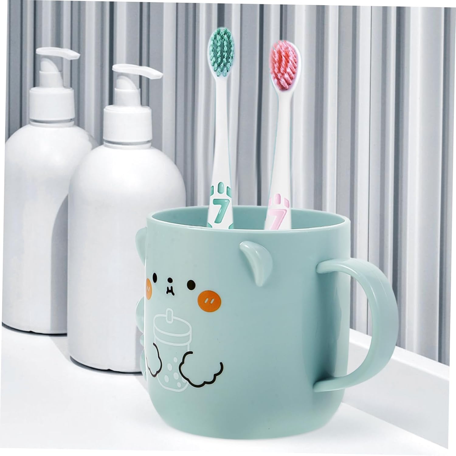 MAGICLULU Simple Mouthwash Cups for Kids 2 Pcs 3D Bear Design