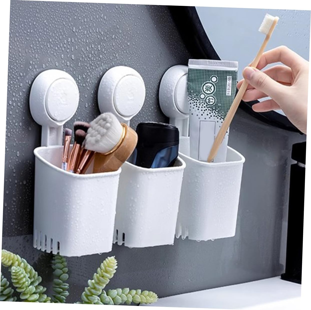 Wall Mounted Toothbrush Holder with Suction Cup and Drainage