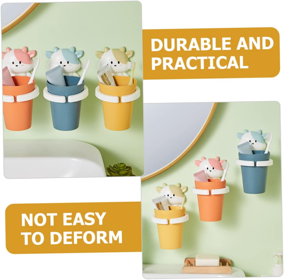 Cartoon Cow Toothbrush Cup Holder with PP Material for Easy Gargling