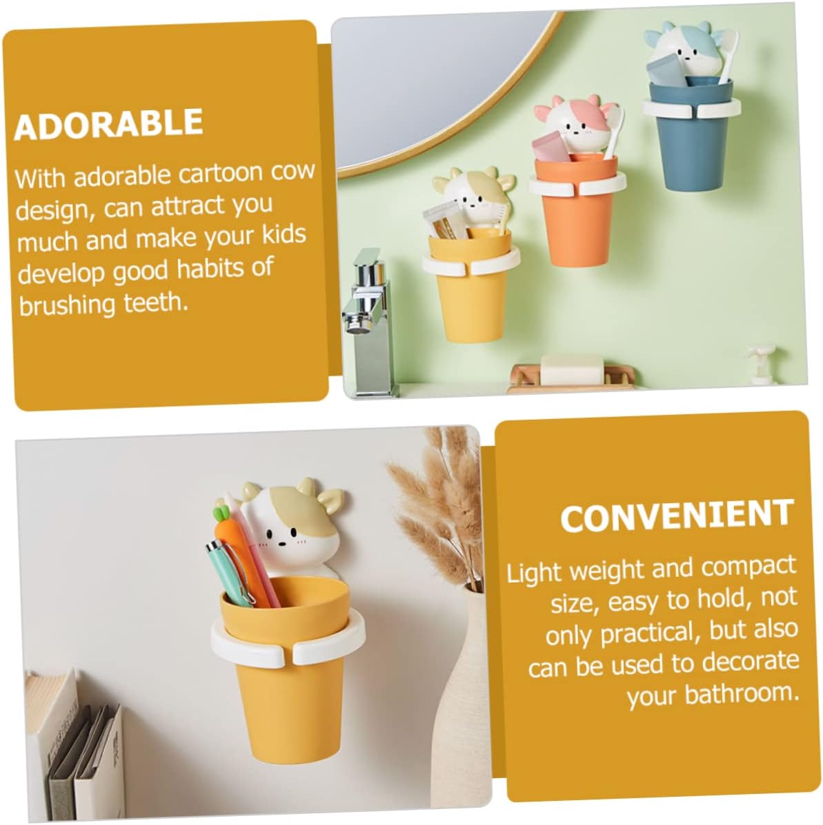 Happyyami Cartoon Cow Gargle Cup Toothbrush Holder