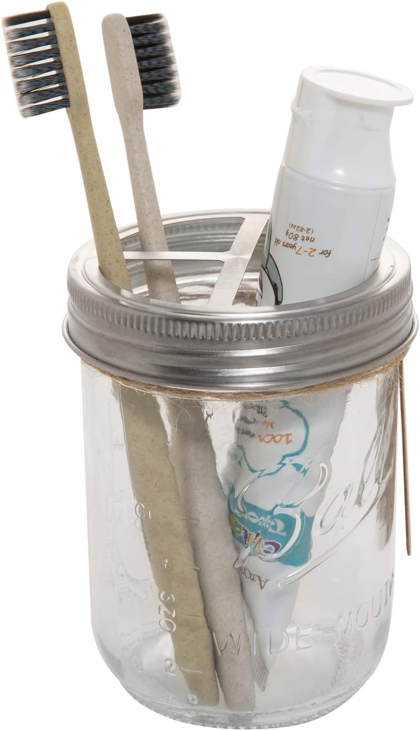 Plomkeest 16 Oz Mason Jar Toothbrush Holder