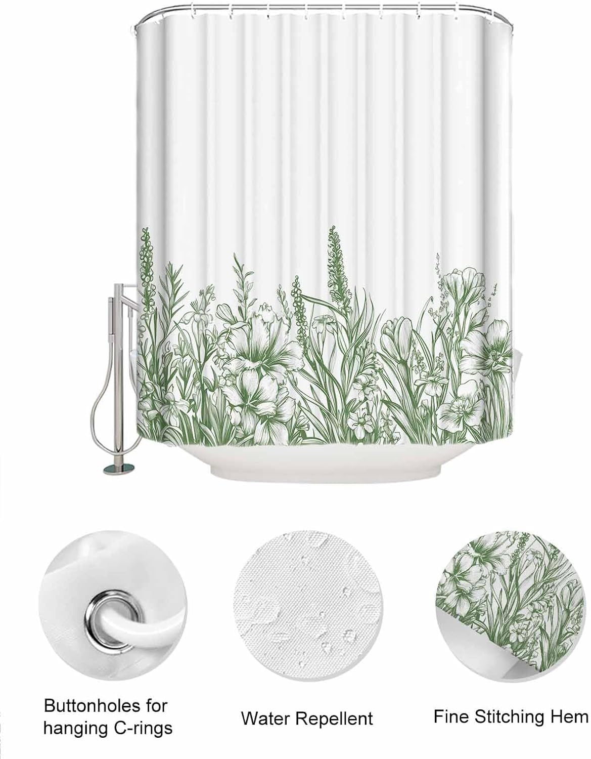 ZFUNCING Shower Curtain Set with Mesh Organizer and Hooks