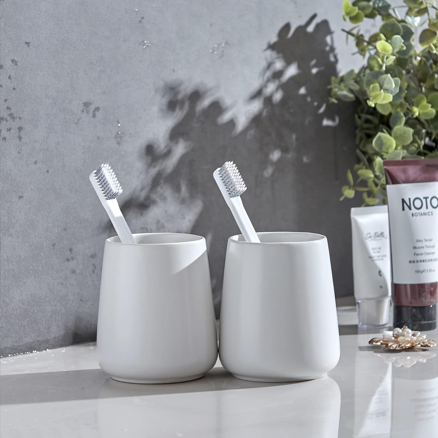 Elegant White Ceramic Toothbrush Holder Set for Bathroom Bedroom