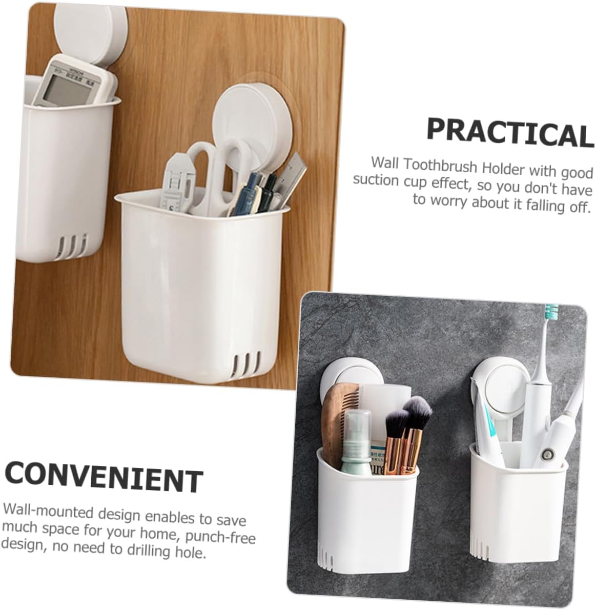 Amosfun Suction Cup Toothbrush Holder Wall Mount No Drill