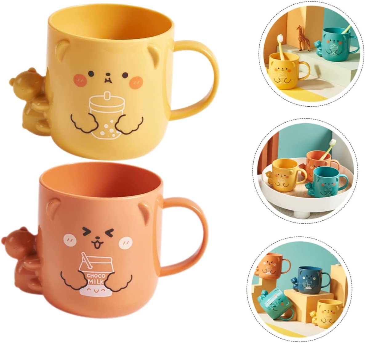 GleavI 2-Piece Cartoon Bear Toothbrush Cup Set