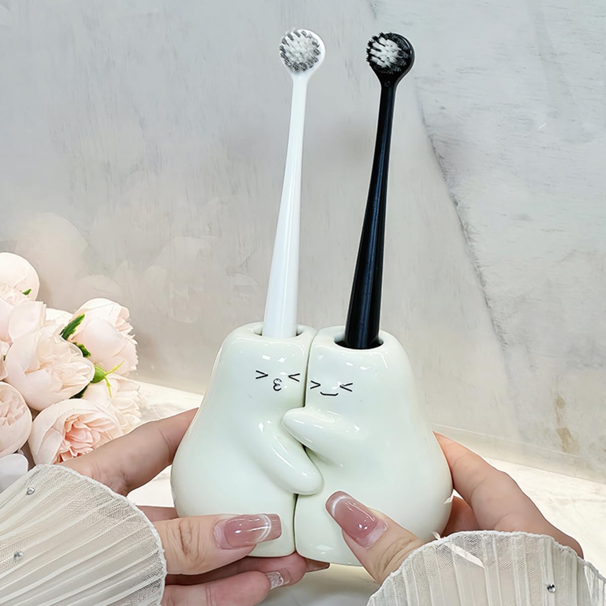 Set of 2 Hugging Pears Toothbrush Holder for Couples