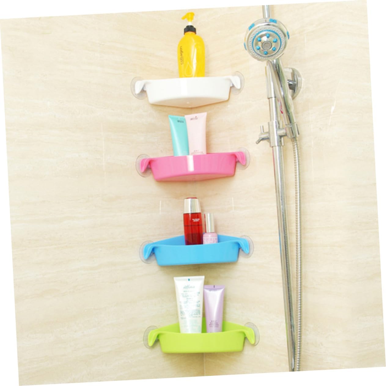 BRIGHTFUFU Shower Storage Rack Suction Cup Triangle Design No Drilling Green