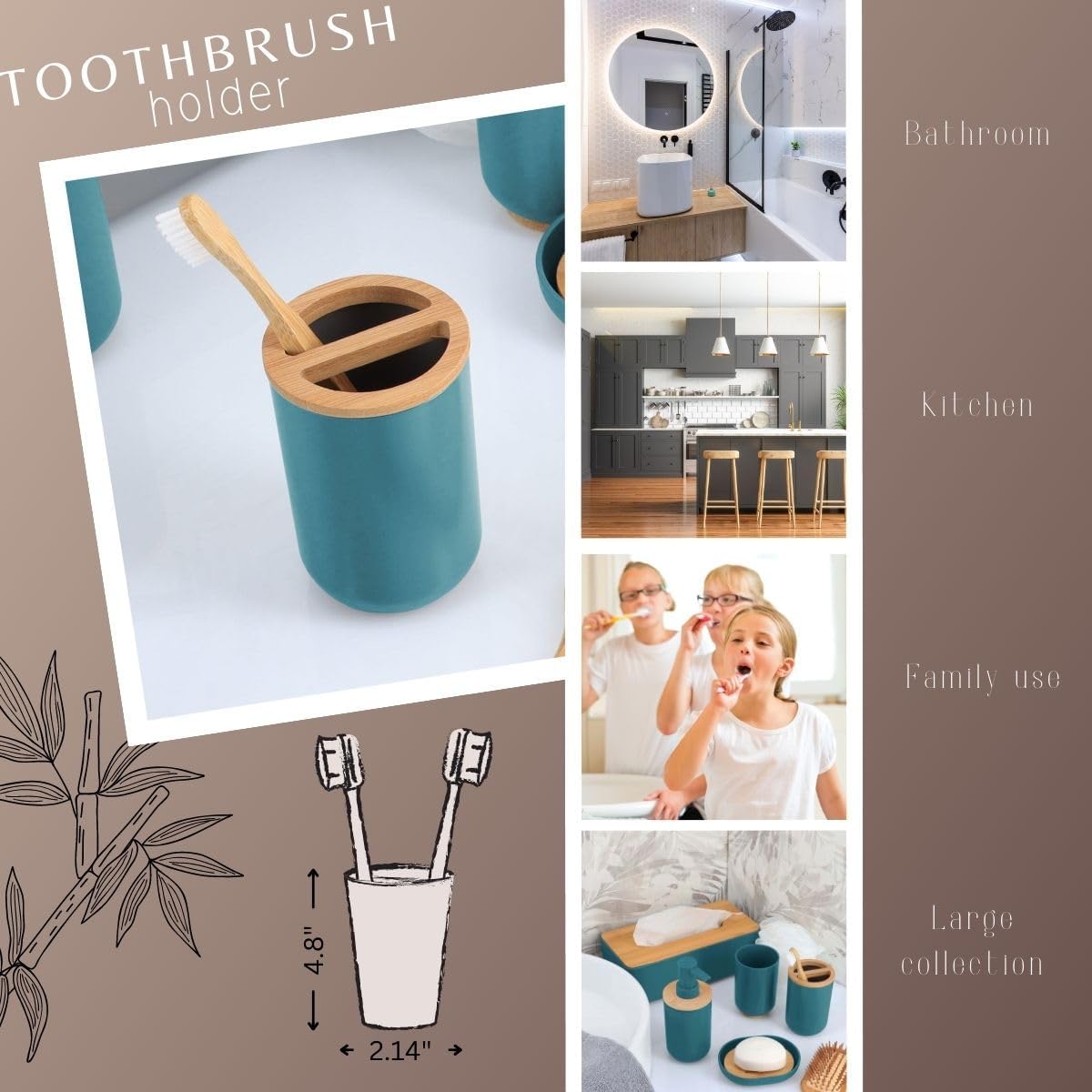 EVIDECO Blue Toothbrush Toothpaste Holder with Bamboo Top - Chic Bathroom Organizer
