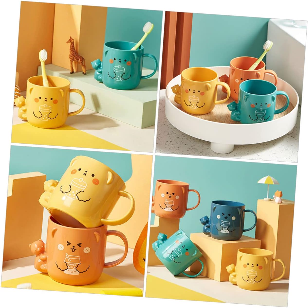 GleavI 2-Piece Cartoon Bear Toothbrush Cup Set