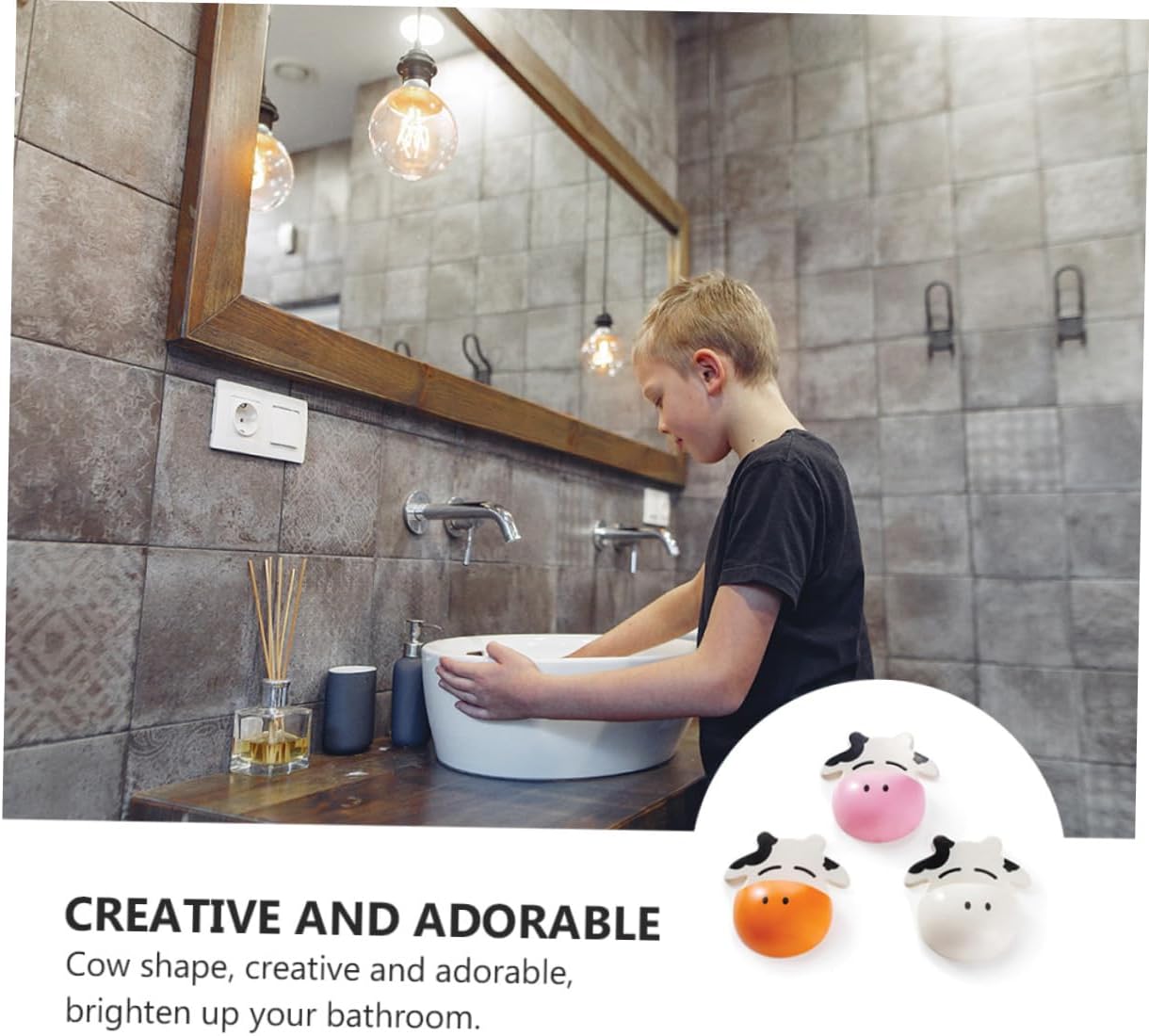 3-Piece Cartoon Cow Suction Cup Toothbrush Holder