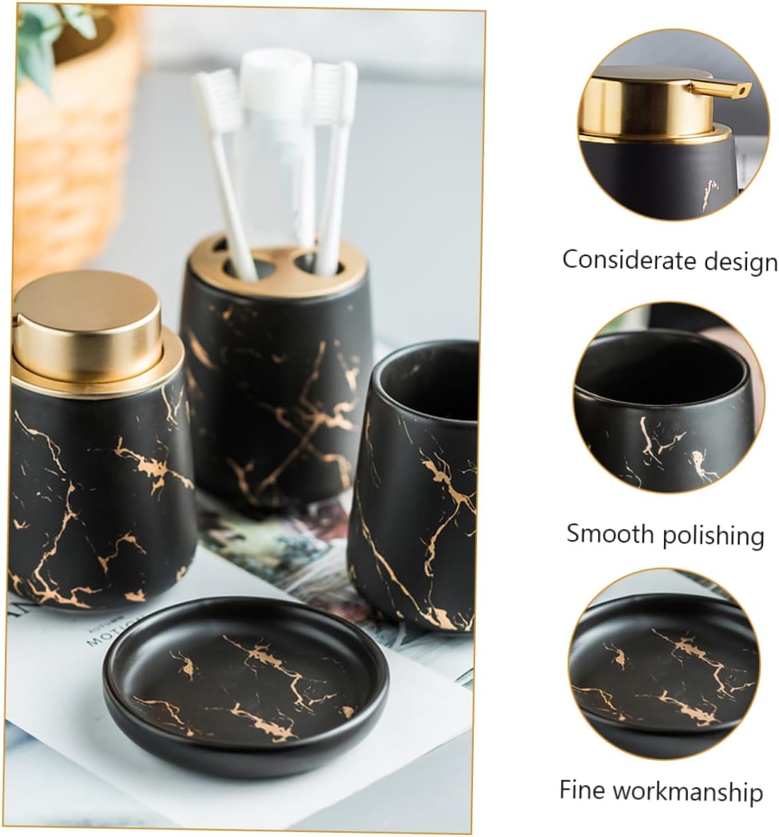 Elegant Bathroom Set - Toiletry Cup Dispenser Toothbrush Holder