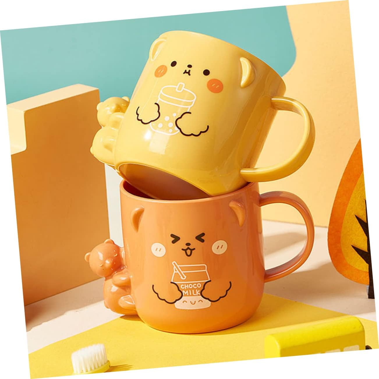 Alipis 2Pcs Cartoon Toothbrush Cup Cute Bear Design for Bathroom Use