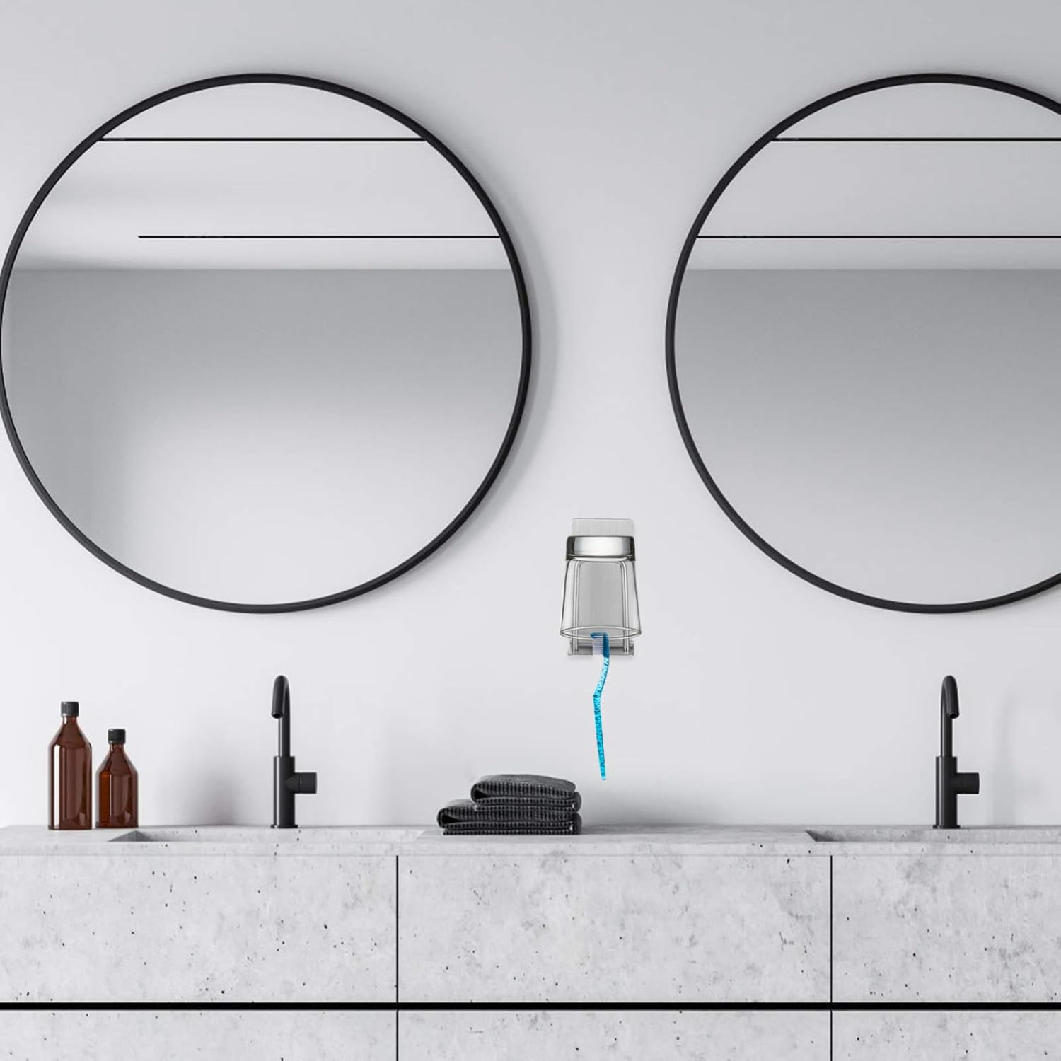 2pcs Wall Mounted Cup Holder Toothbrush Dispenser Stand