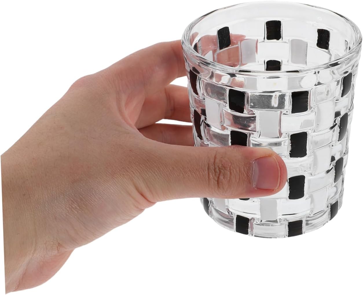 Stylish Black White Checkerboard Glass Toothbrush Holder Cup