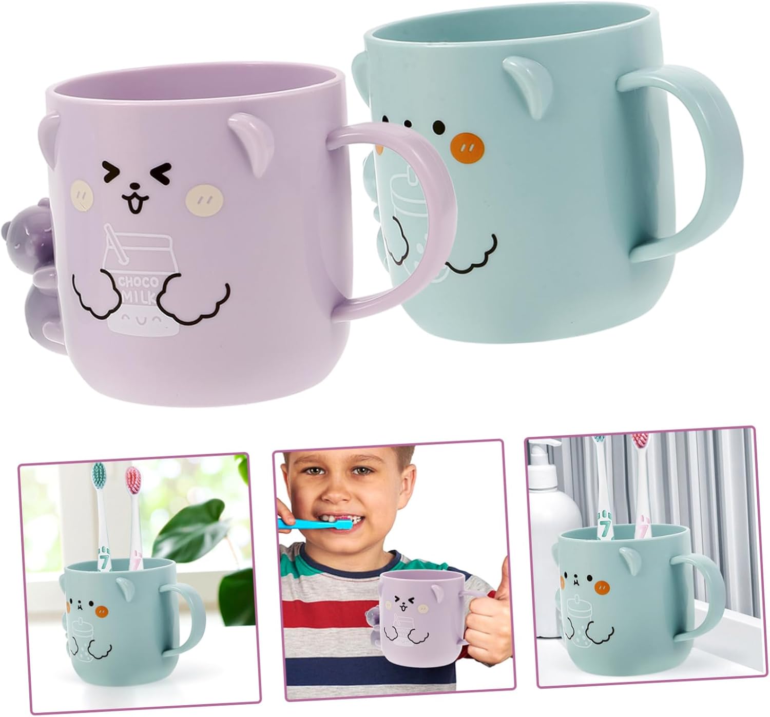 Unomor 2Pcs Cute Bear Shape Toothbrush Rinsing Cups