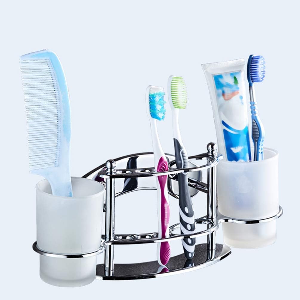 Alipis Wall Mounted Toothbrush Holder with Cup and Toothpaste Rack