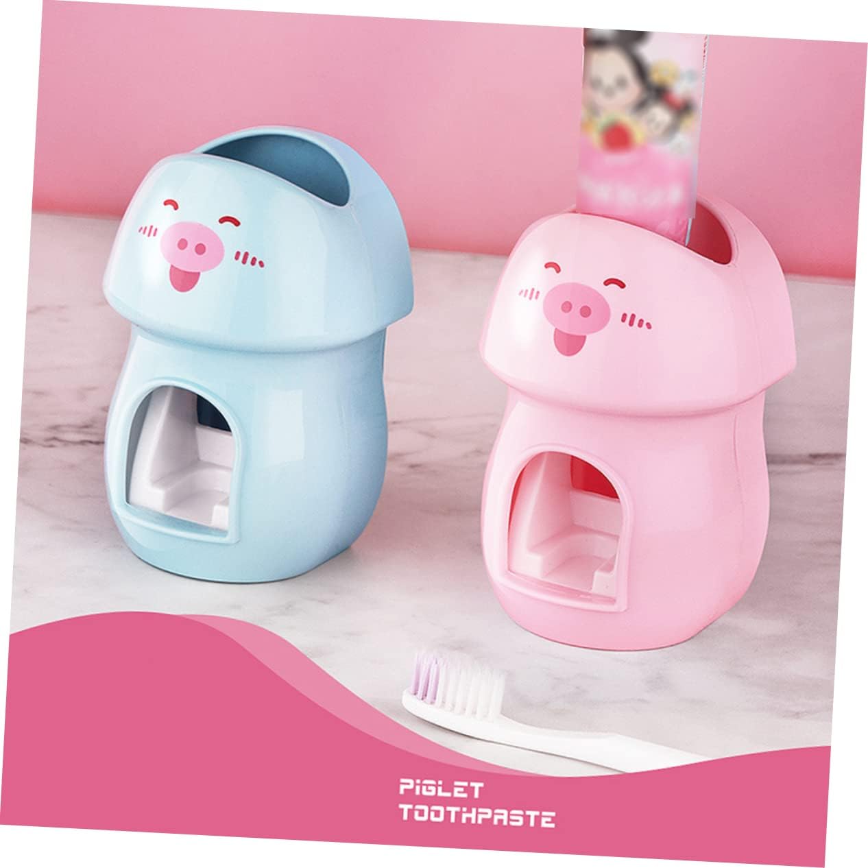 Wakauto Automatic Toothpaste Squeezer Wall Mounted Toothbrush Holder Pink