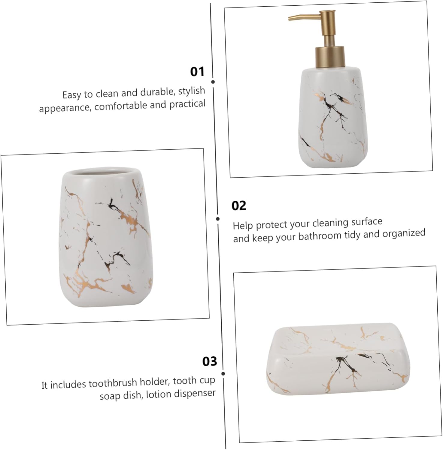 LIFKOME 3-Piece Marble Bathroom Organizer for Soap Toothbrush