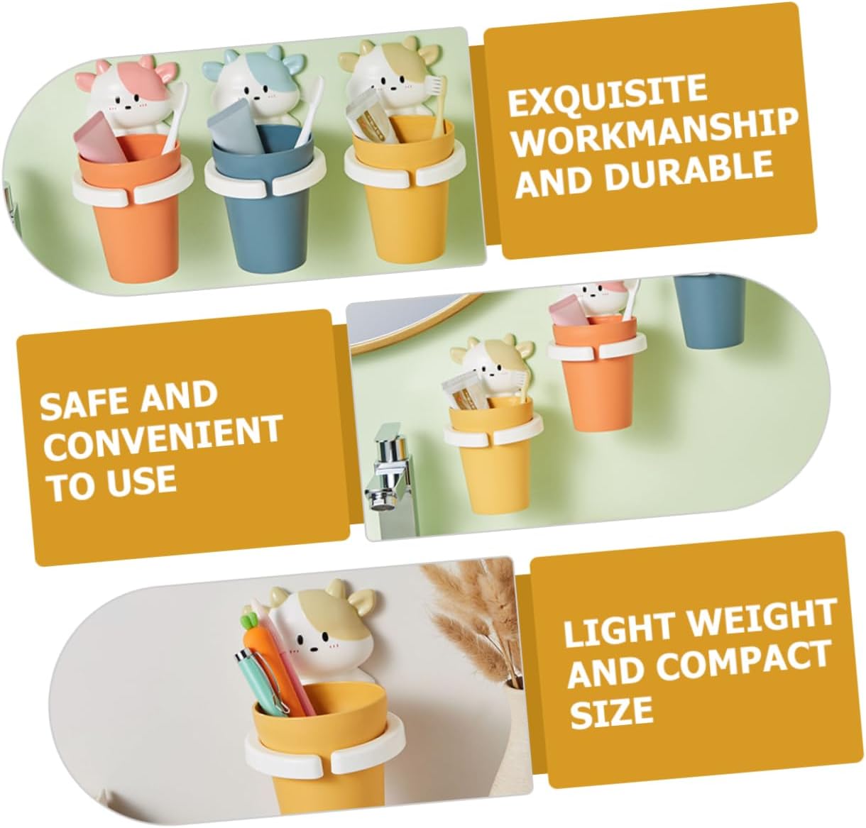 LIFKOME Cartoon Cow Toothbrush Cup - Easy Install Safe Compact for Boys Girls