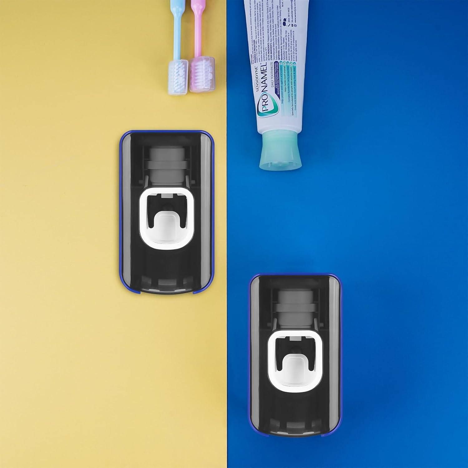 2-in-1 Toothbrush Toothpaste Holder Heavy-Duty Wall-Mounted Dark Blue