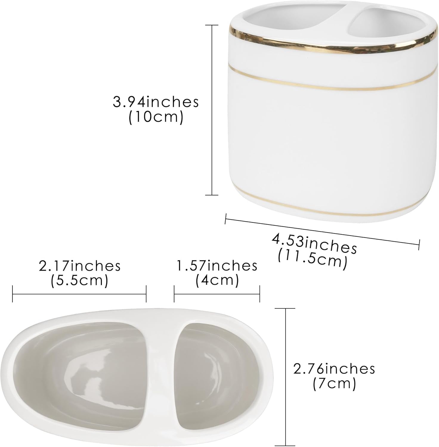 Modern Ceramic Toothbrush Holder with Gold Trim