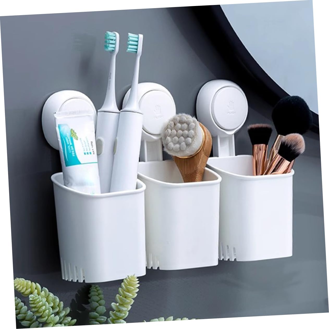 Wall Mounted Toothbrush Holder with Suction Cup and Drainage
