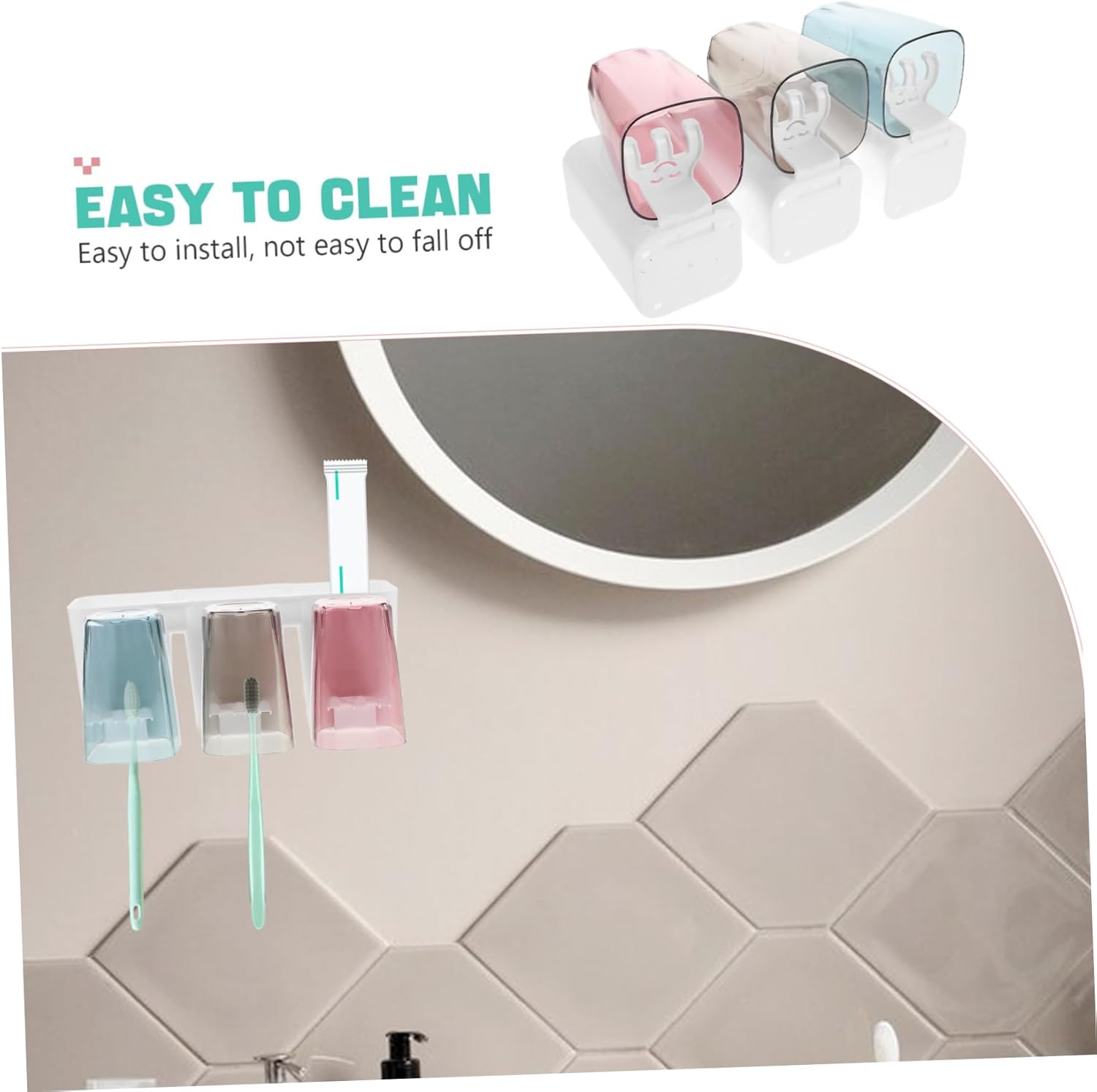 Bathroom Toothbrush Holder Set With 3 Cups And Toothpaste Rack