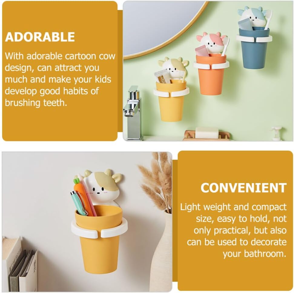 Cartoon Gargle Cup Toothbrush Toothpaste Holder Wall-Mounted for Kids Adults