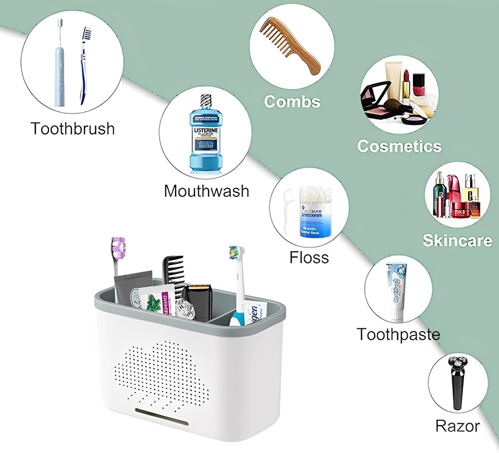 3 Slots Toothbrush Holder with Drainage and Storage
