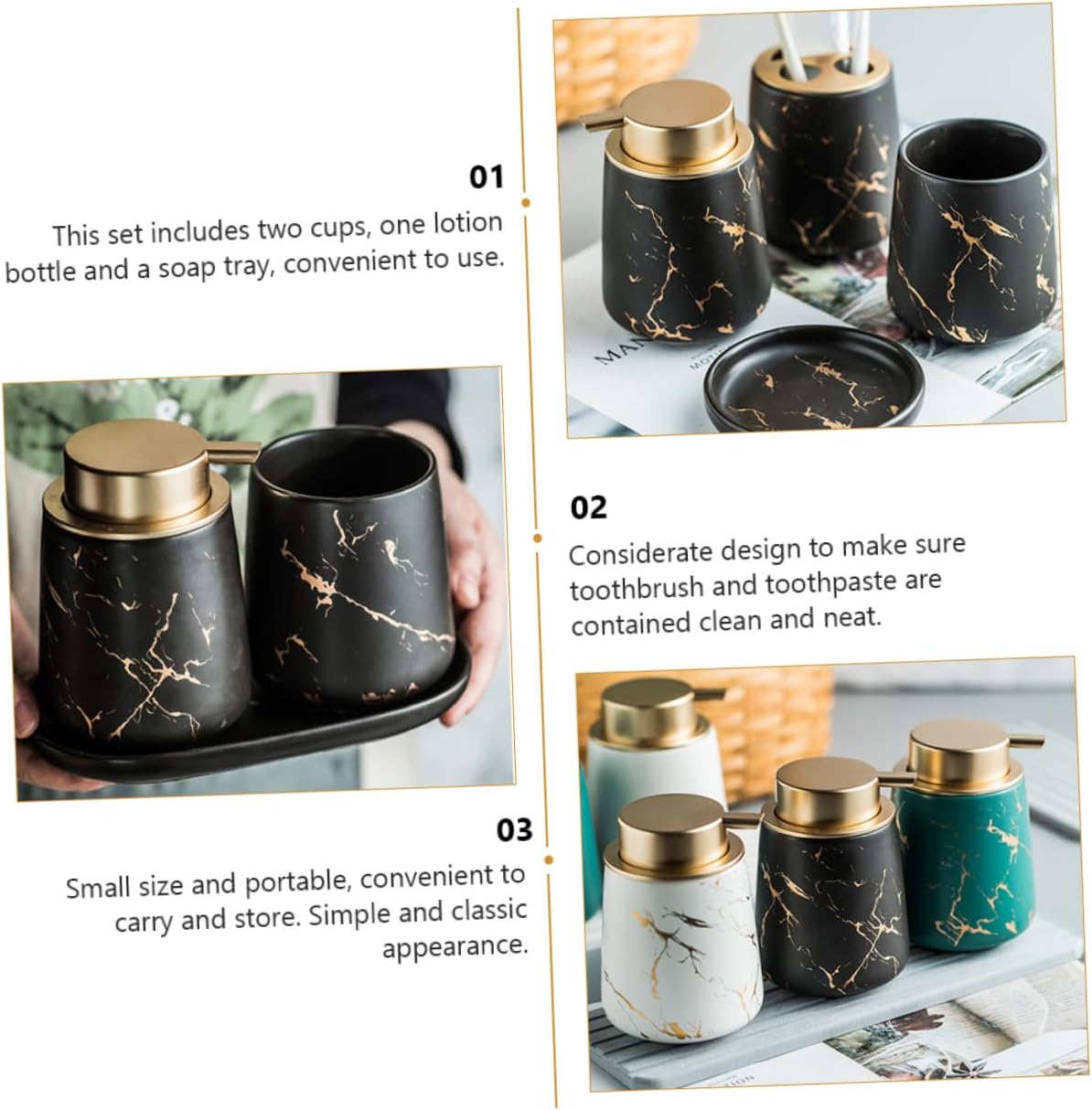 Elegant Bathroom Set - Toiletry Cup Dispenser Toothbrush Holder