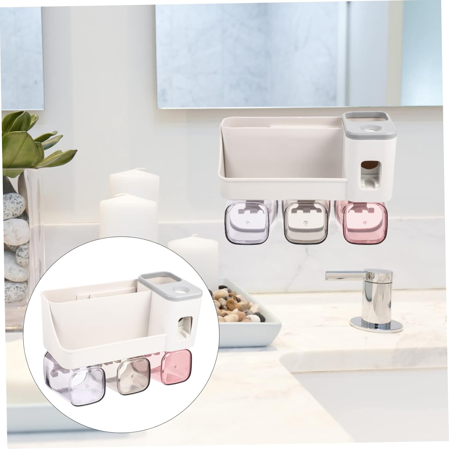 GLEAVI Multi-Functional Toothbrush Holder Gargle Cup Organizer for Bathroom Shower Kitchen