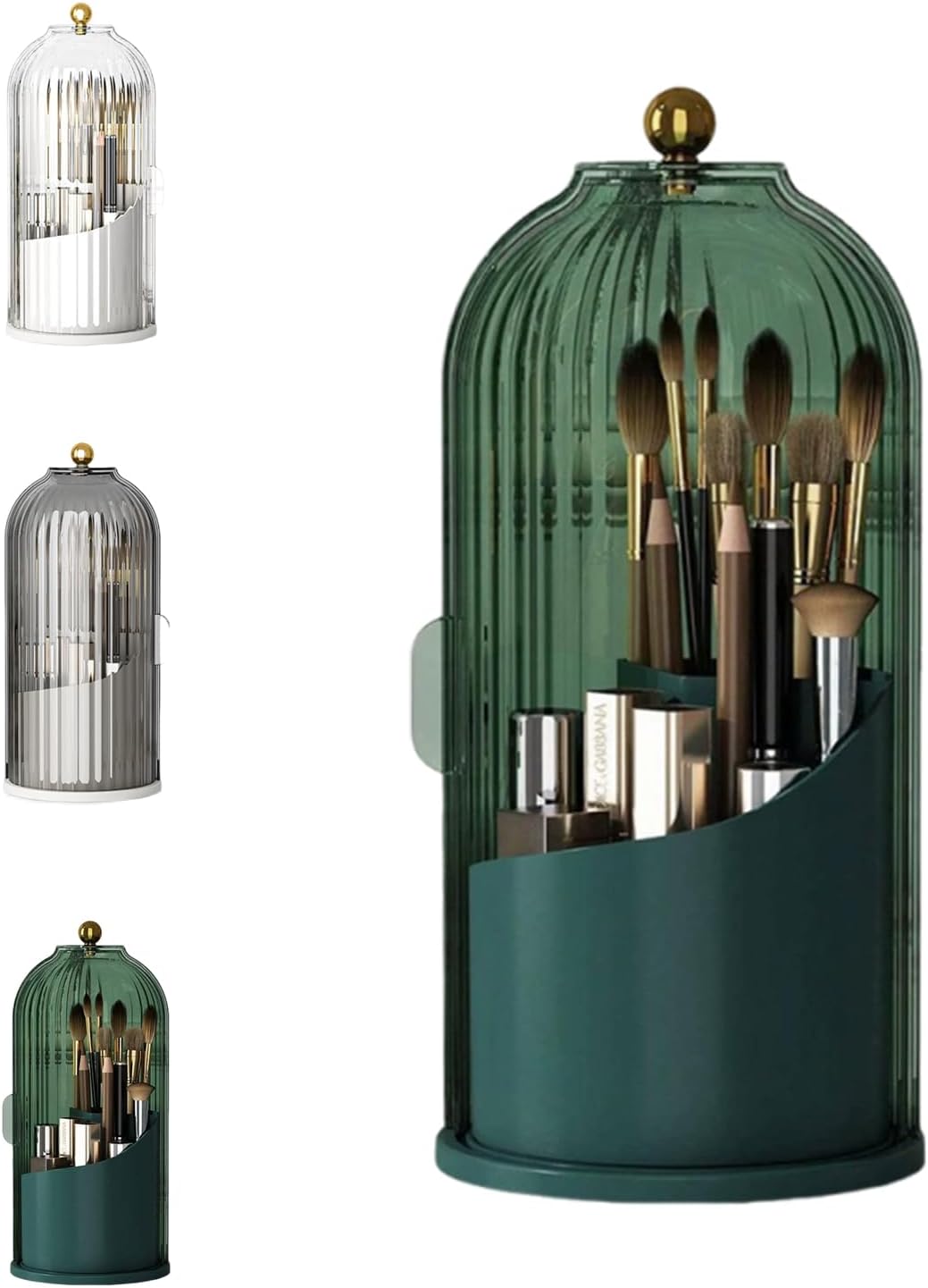 Makeup Brush Holder Organizer with Lid and Toothbrush Holders Green