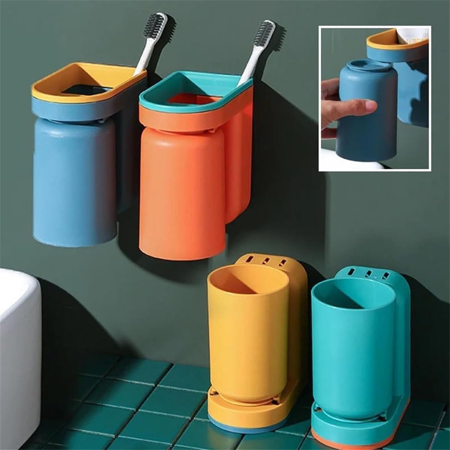 2 In 1 Wall Mounted Toothbrush Holder with Cup
