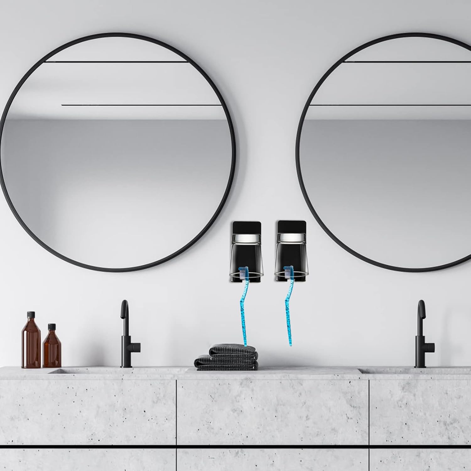 Durable Wall-Mounted Toothbrush Coffee Cup Holder No Tools Required 2-Piece Pack