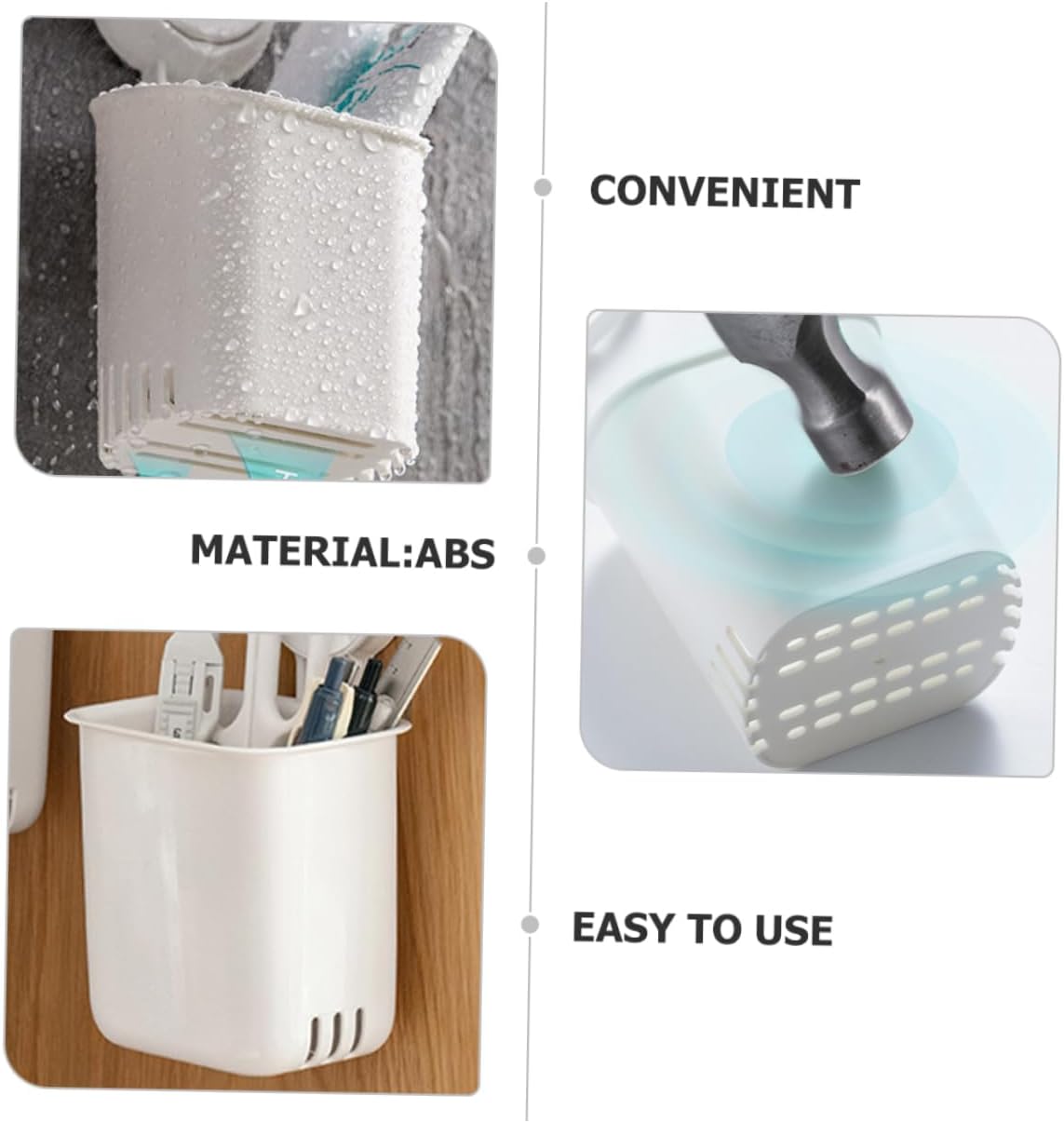 Wall Mounted Toothbrush Holder with Suction Cup and Drainage