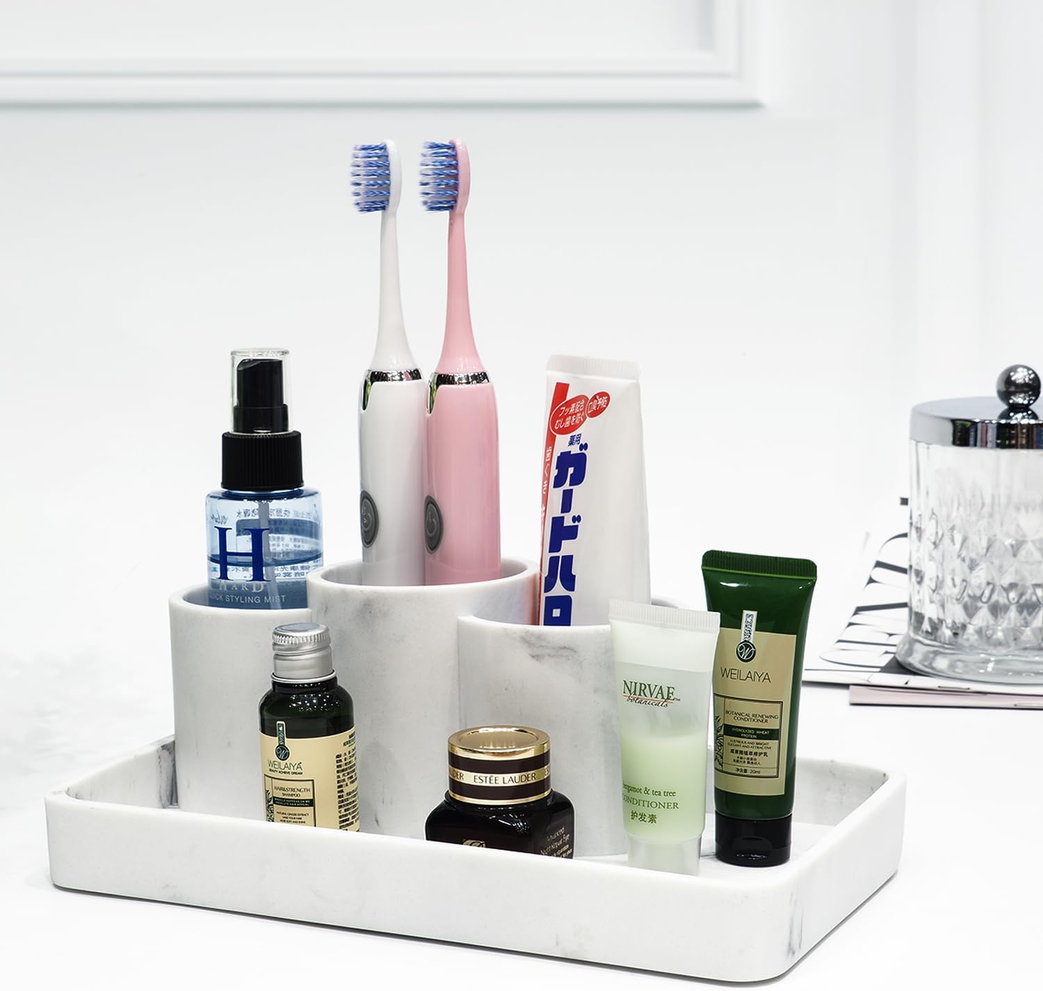 Suanti Multi-Functional Toothbrush Holder with 3 Compartments