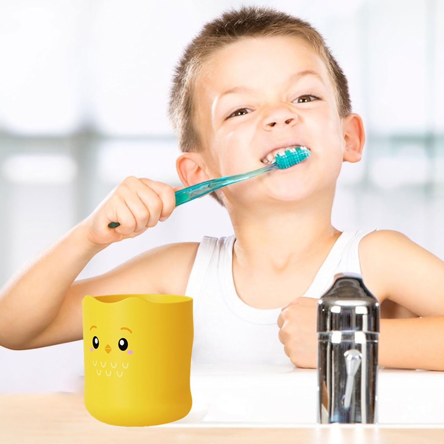 KSIEE Kids Toothbrush Cup with Cartoon Characters and Fun Design