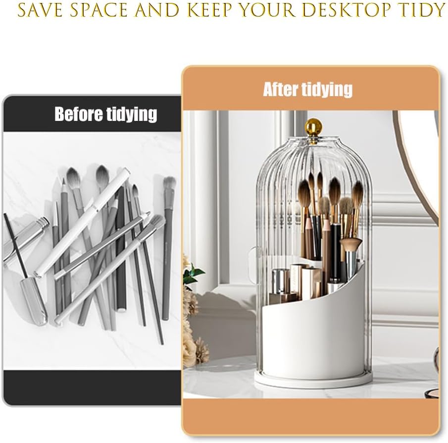 Makeup Brush Holder Organizer with Lid and Toothbrush Holders Green