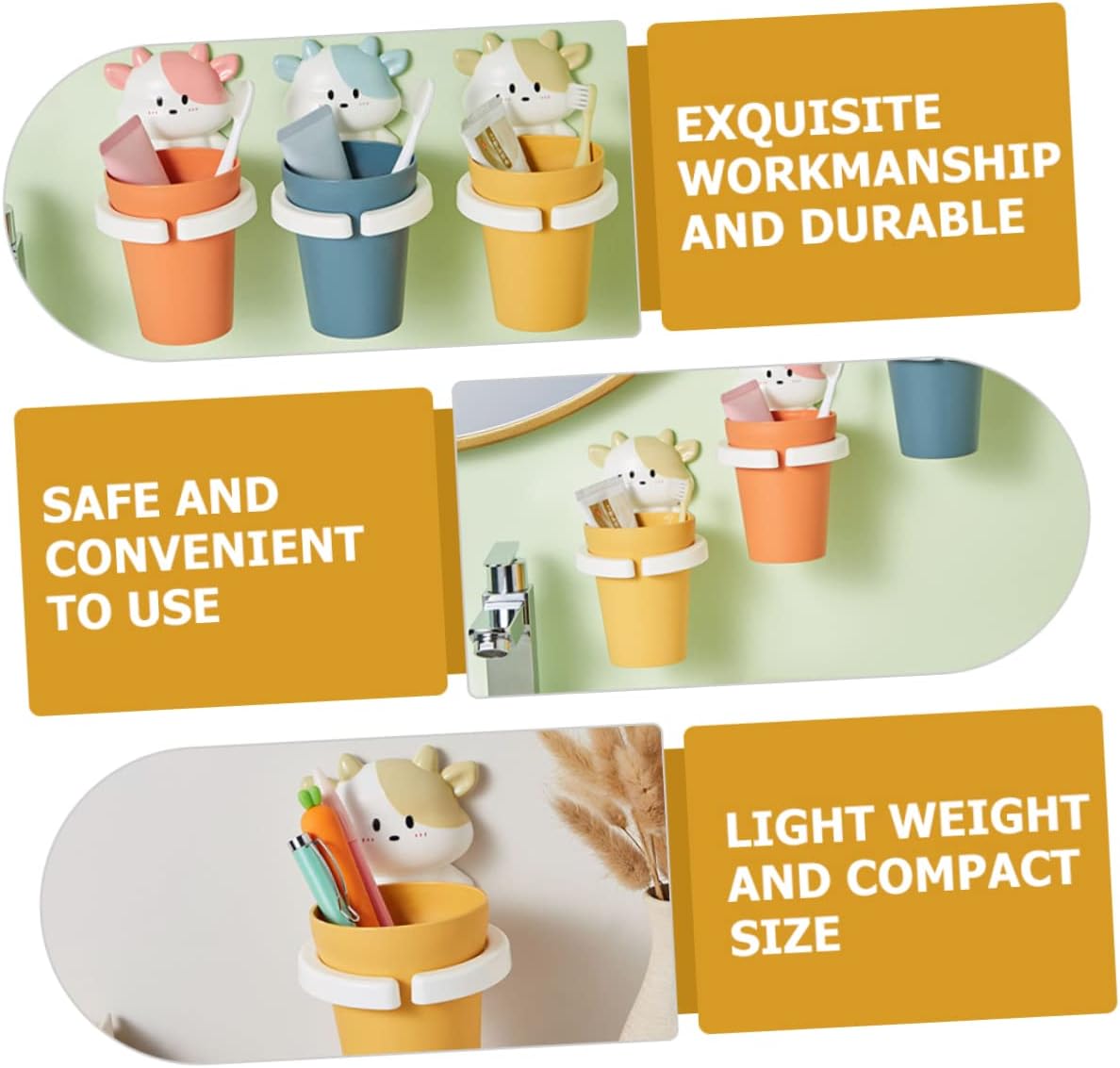 Cartoon Toothbrush Holder for Boys and Girls with Adhesive Gargle Cup