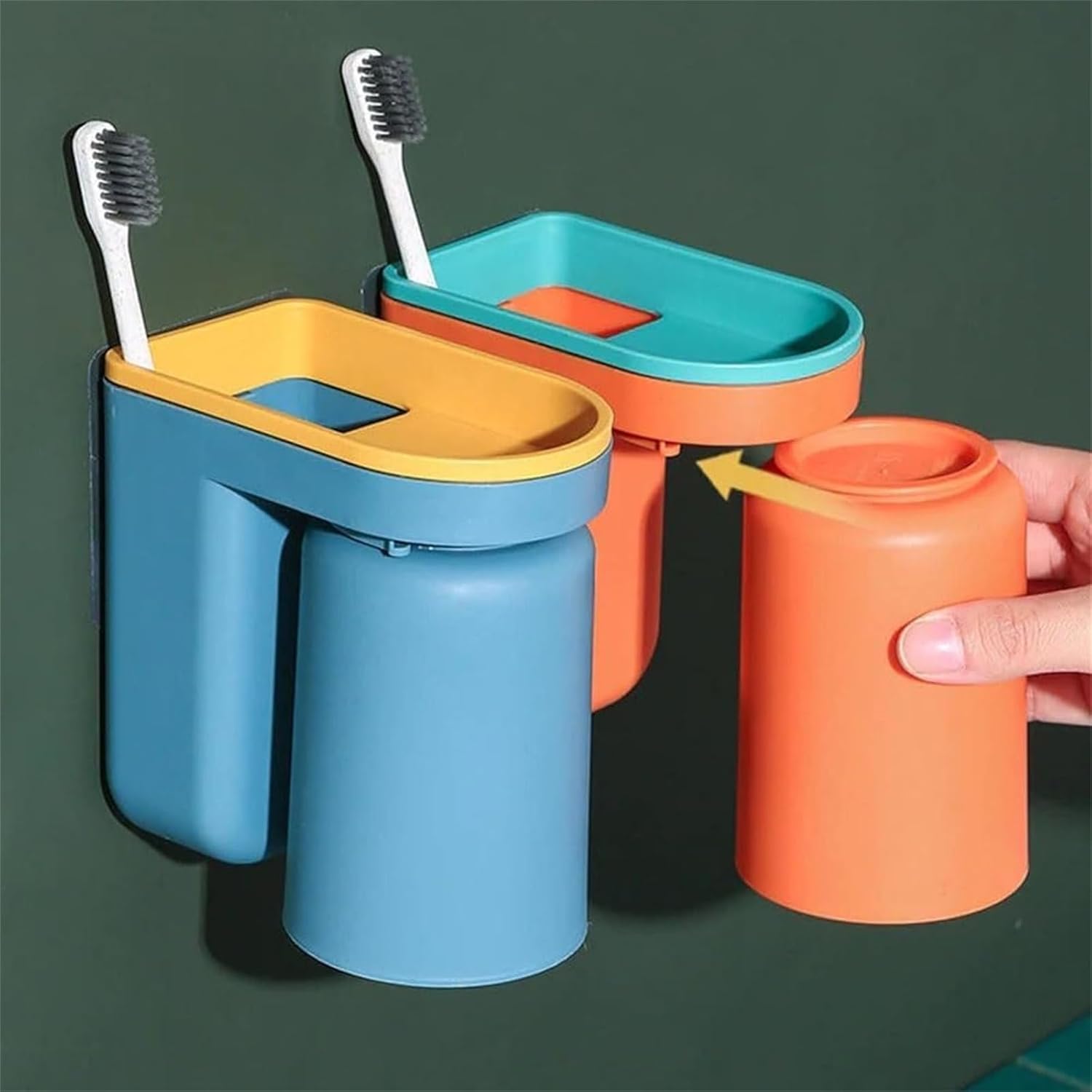 2 In 1 Wall Mounted Toothbrush Holder with Cup