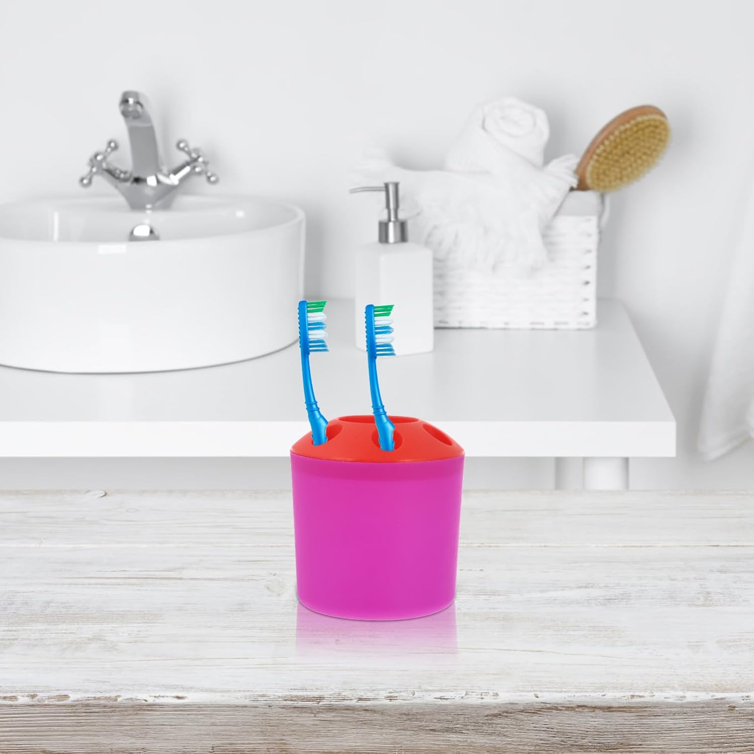 Toothbrush Holder with Toothpaste Storage and Countertop Organizer