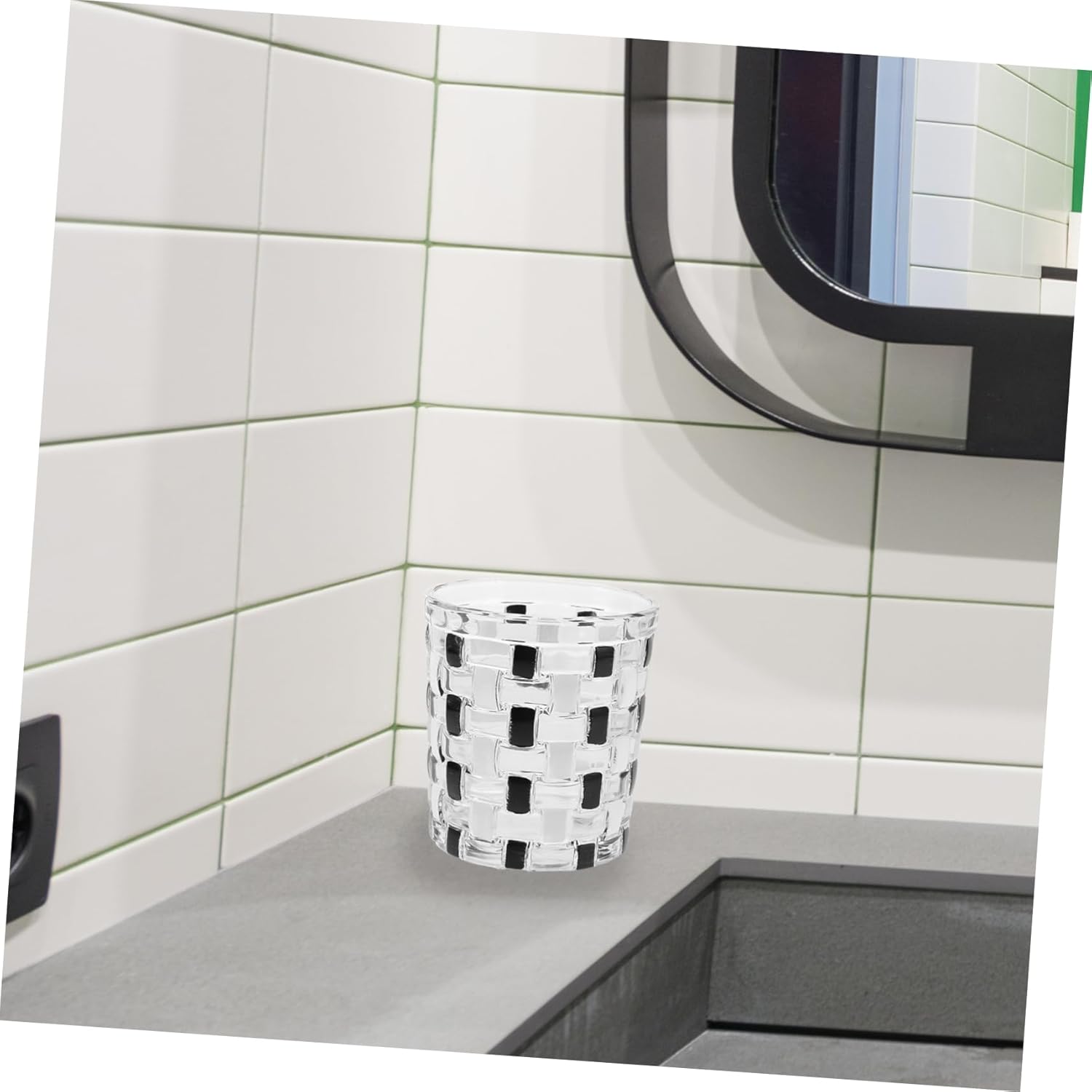 Elegant Glass Toothbrush Holder with Checkered Design