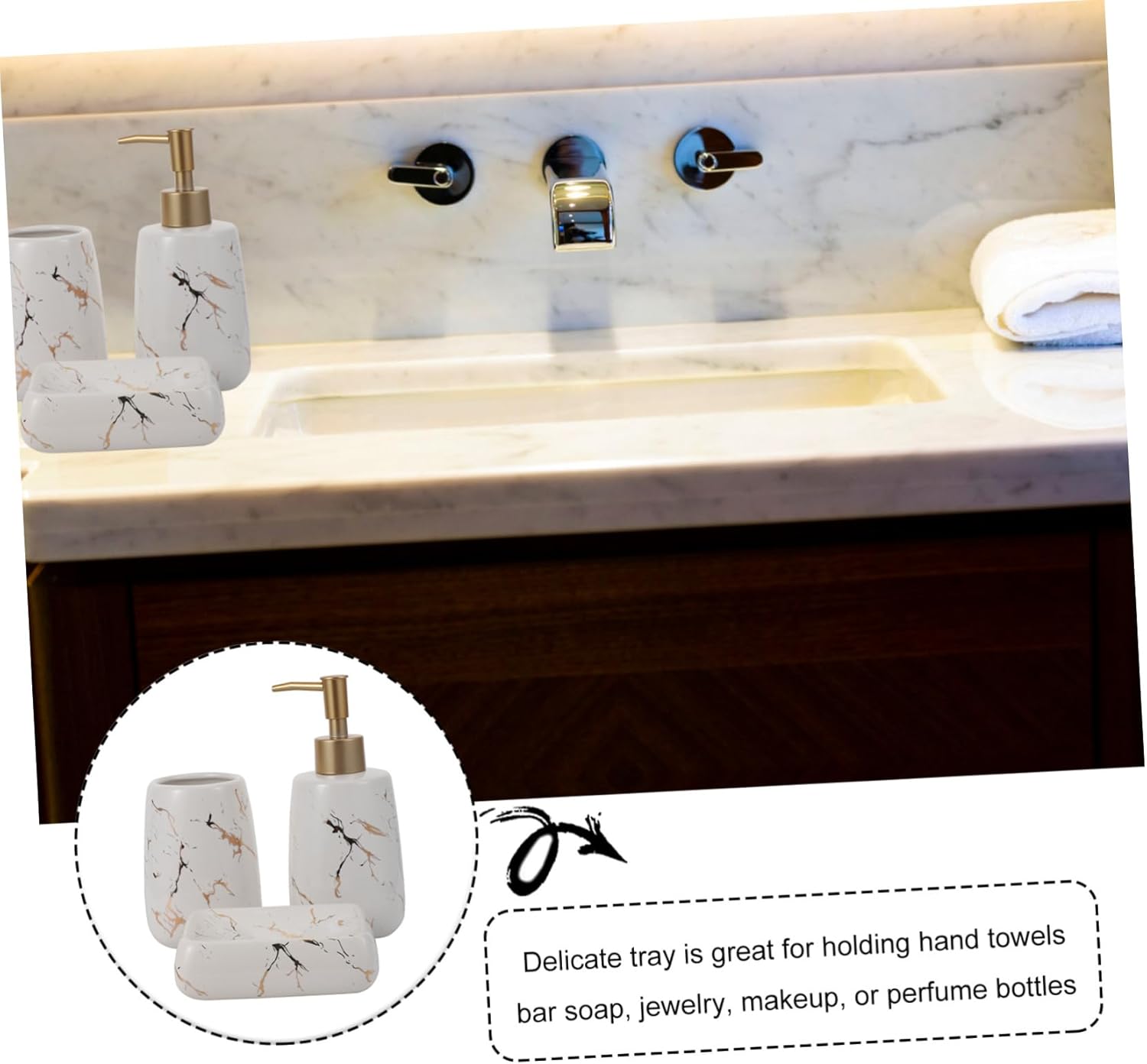 LIFKOME 3-Piece Marble Bathroom Organizer for Soap Toothbrush