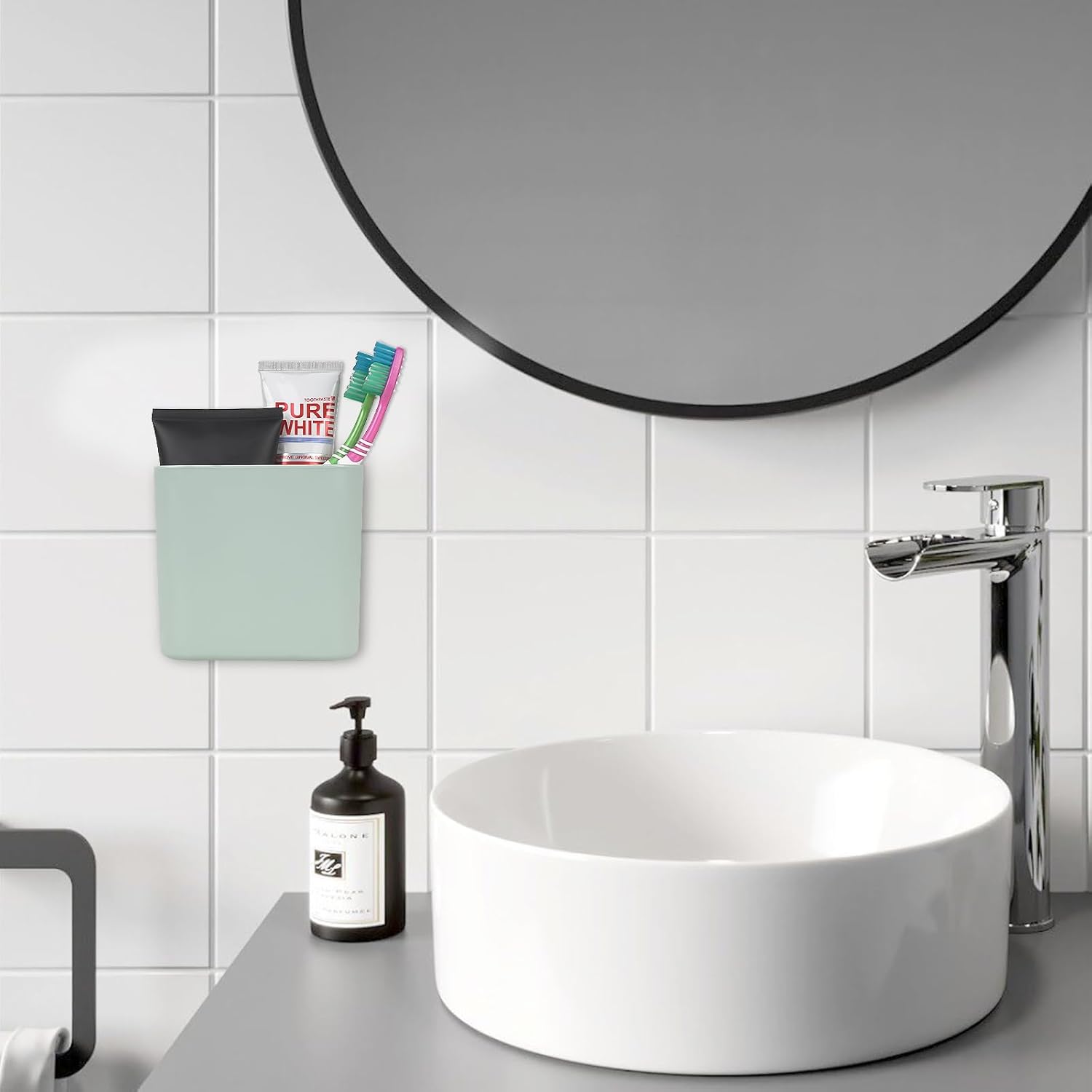 LUEXBOX Premium Wall-Mounted Toothbrush Holder with adhesive for Bathroom Storage